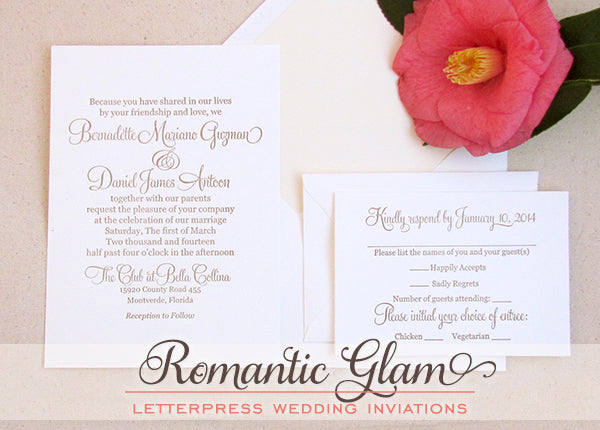 Romantic Glam Letterpress Wedding Invitations