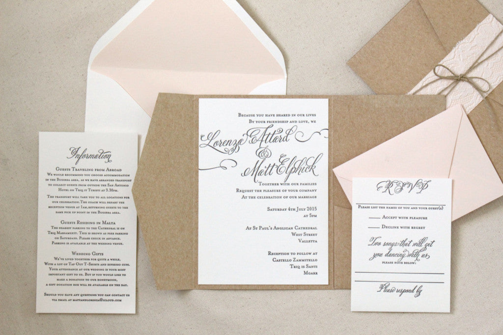 Rosebud Suite: Rustic Letterpress Printed Wedding Invitations