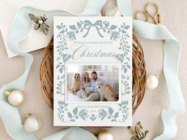 photo sleeve holiday cards Ribbon Block Print Christmas