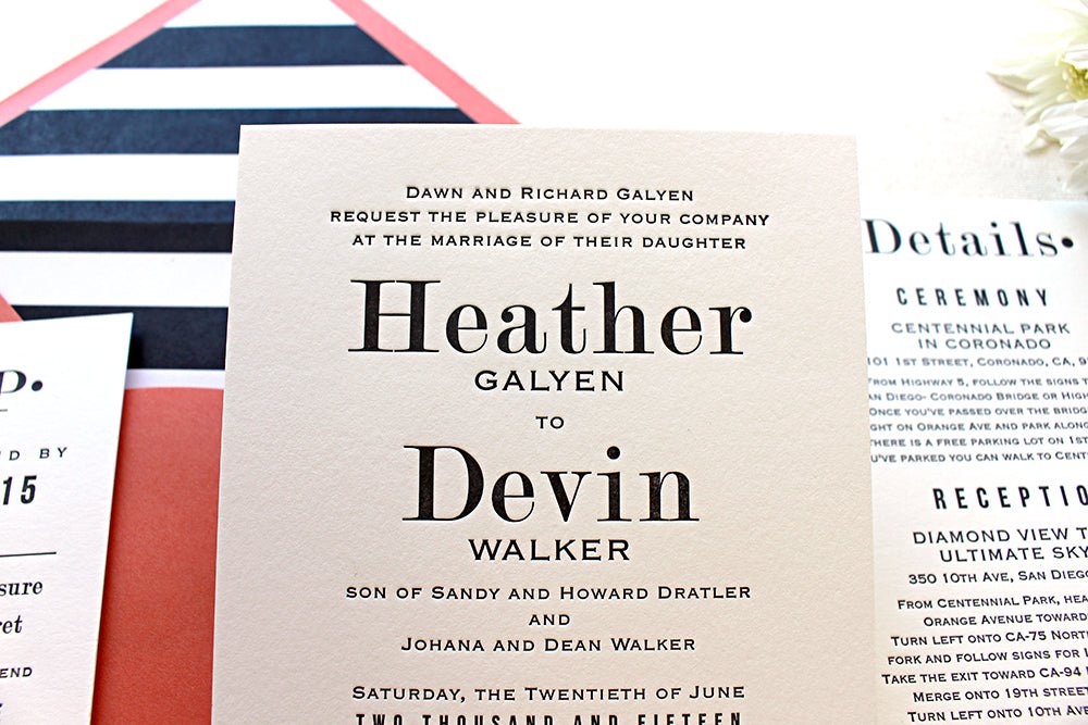 Hazel – Serif Font Letterpress Wedding Invitation - Dinglewood Design & Press