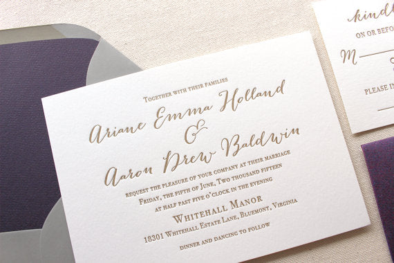 Wildflower Letterpress Printed Wedding Invitation