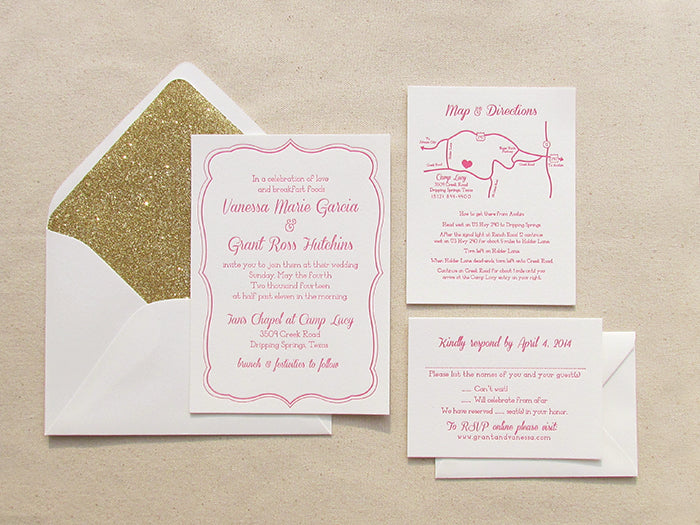 Hot Pink and Gold Wedding Invitations