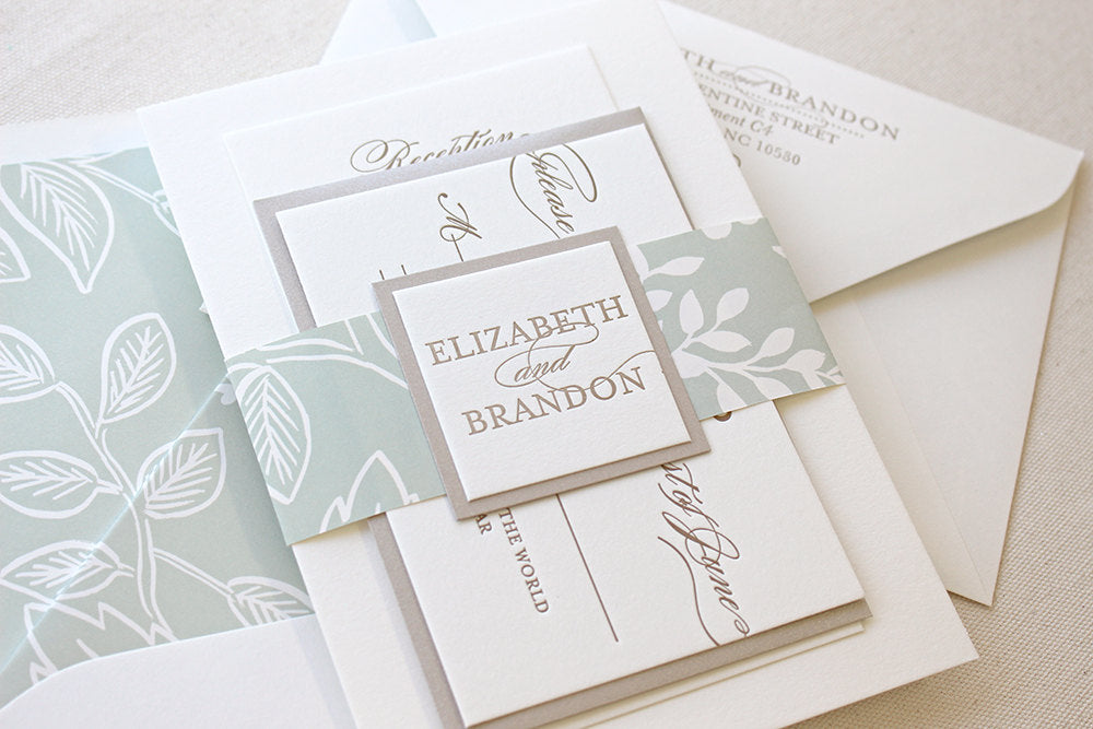 Spearmint Blossom Letterpress Wedding Invitation