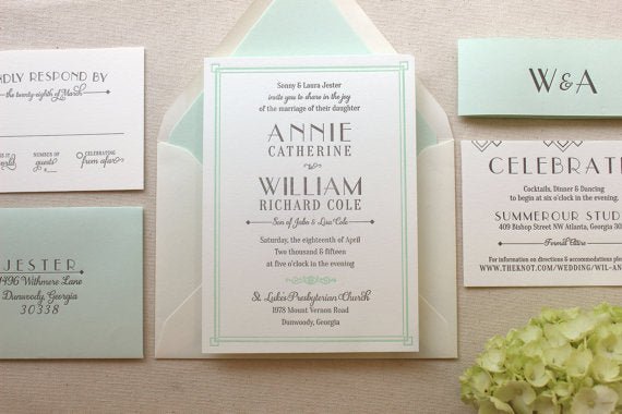 Lush Deco Suite – Letterpress Wedding Invitation Suite - Dinglewood Design & Press