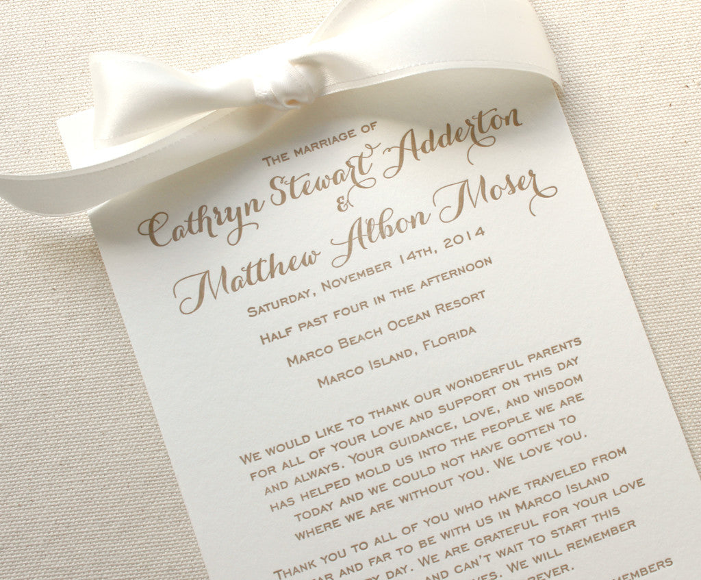 Letterpress Printed Wedding Programs