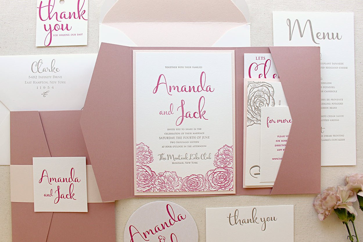 Revenge Inspired Floral Letterpress Wedding Invitations - Dinglewood Design & Press