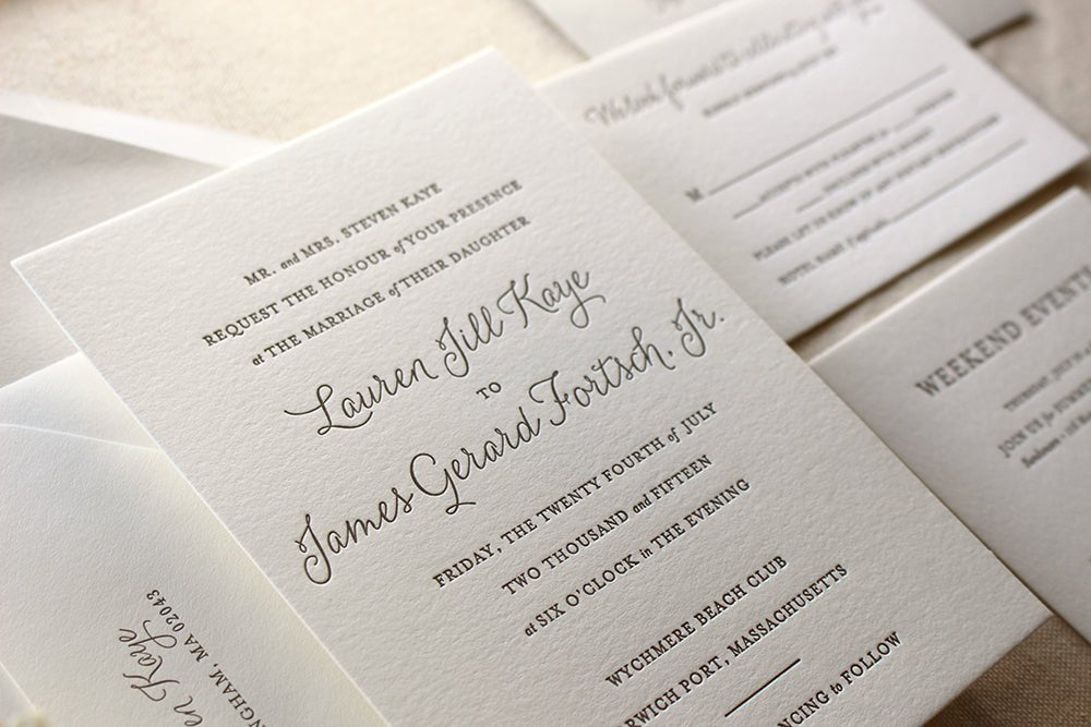 Elegant Letterpress Wedding Invitations – The Lily Suite - Dinglewood Design & Press