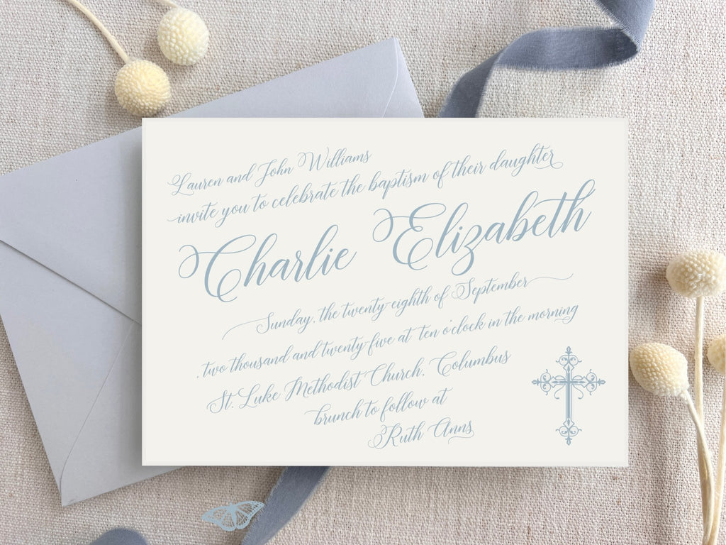 Calligraphy - Letterpress Baptism Invitation - Dinglewood Design & Pressletterpress