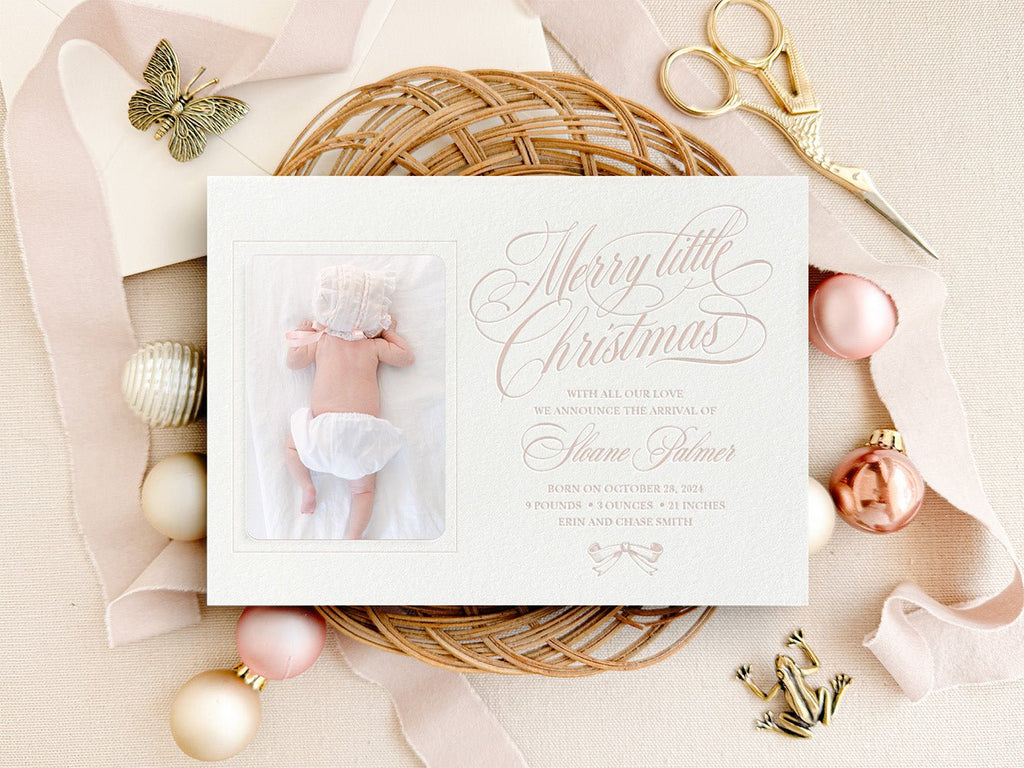 Merry Little Christmas Bow Birth - Letterpress Holiday Cards - Dinglewood Design & Pressletterpress