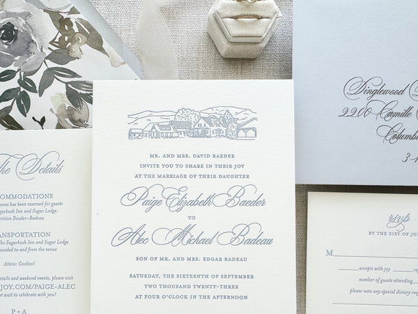 The Mountain Suite - SAMPLE Letterpress Wedding Invitation - Dinglewood Design & Pressletterpress