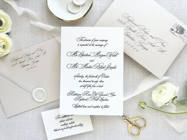 The Highlands Suite - SAMPLE Letterpress Wedding Invitation - Dinglewood Design & Pressletterpress