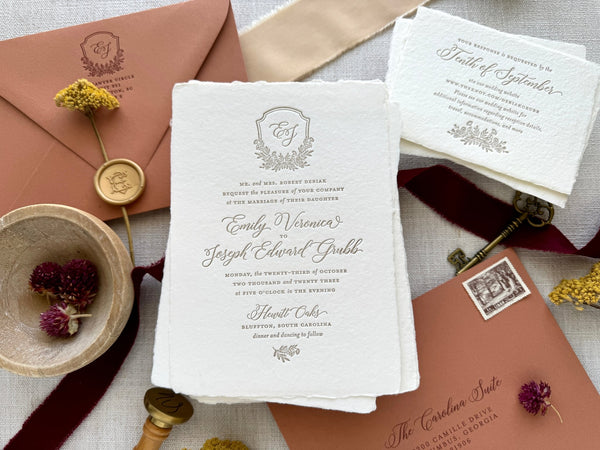 The Carolina Suite - SAMPLE Letterpress Wedding Invitation - Dinglewood Design & Pressletterpress