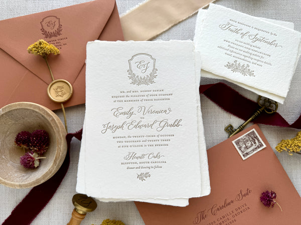 The Carolina Suite - SAMPLE Letterpress Wedding Invitation