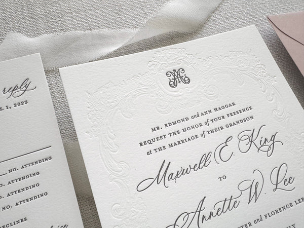 The Baroque Suite - SAMPLE Letterpress Wedding Invitation - Dinglewood Design & Pressletterpress