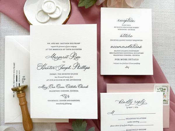 The Peachtree Suite - SAMPLE Letterpress Wedding Invitation - Dinglewood Design & Pressletterpress