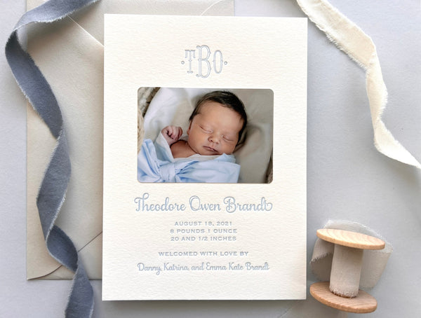 Owen - Letterpress Birth Announcements - Dinglewood Design & Pressletterpress