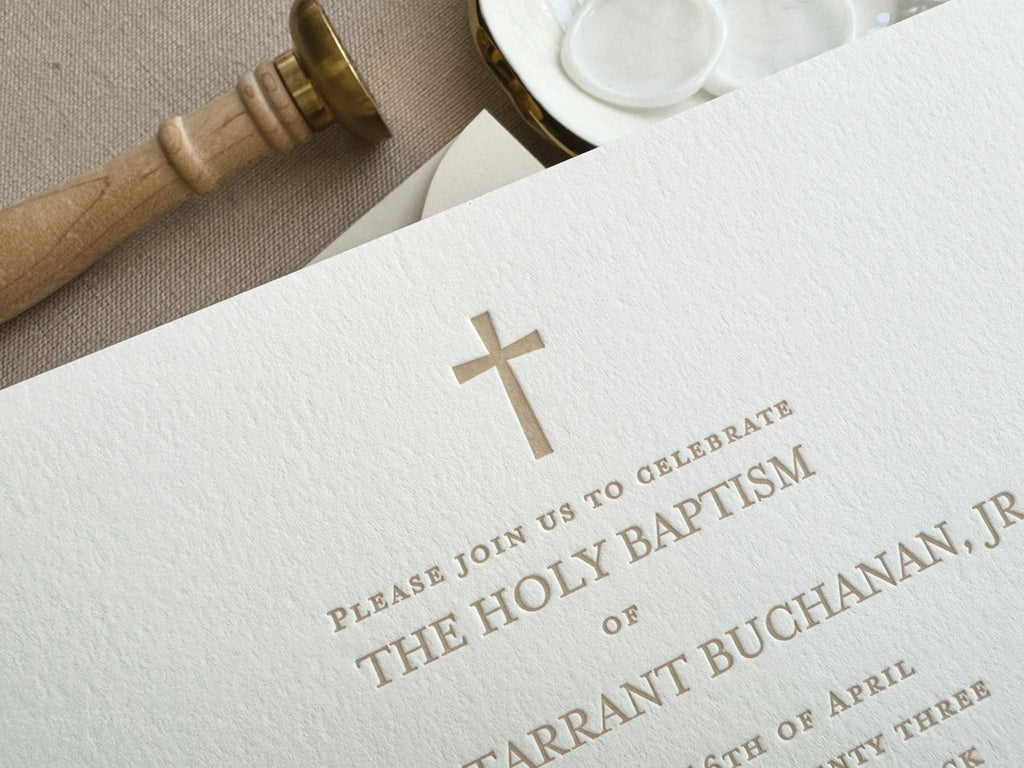 Christian Cross - Letterpress Baptism Invitation - Dinglewood Design & Pressletterpress