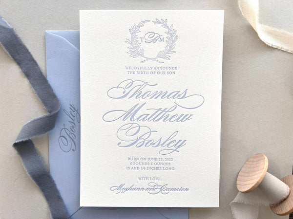 Matthew - Letterpress Birth Announcements - Dinglewood Design & Pressletterpress