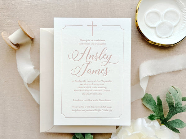 Precious - Letterpress Baptism Invitation - Dinglewood Design & Pressletterpress