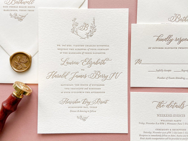 The Simplicity Suite - SAMPLE Letterpress Wedding Invitation - Dinglewood Design & Pressletterpress