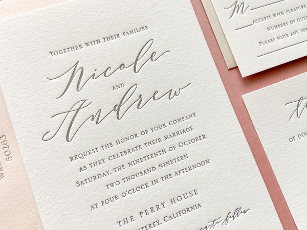 The Nicole Suite - SAMPLE Letterpress Wedding Invitation - Dinglewood Design & Pressletterpress