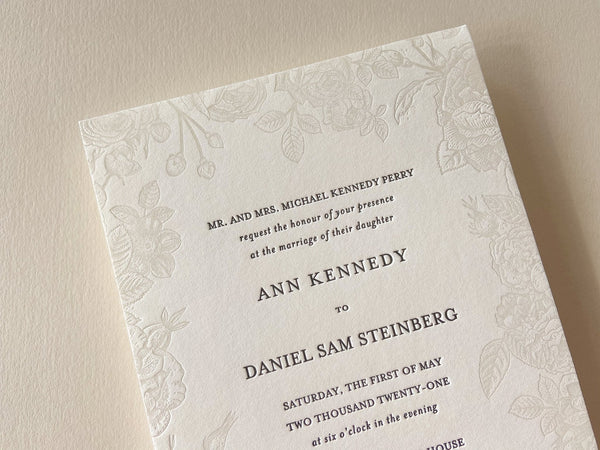 The Kennedy Suite - SAMPLE Letterpress Wedding Invitation - Dinglewood Design & Pressletterpress