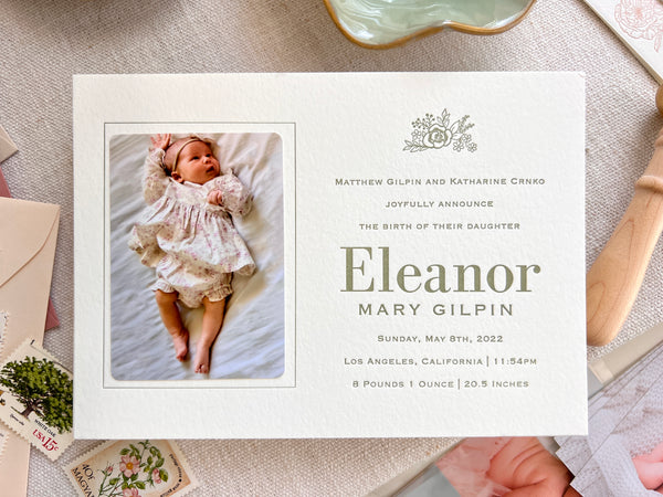 Eleanor - Letterpress Birth Announcements