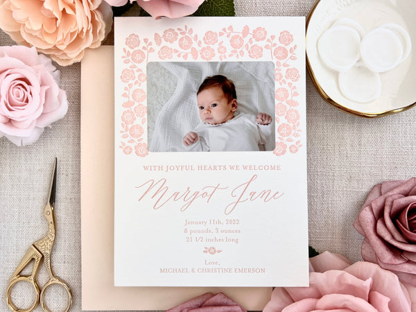 Margot - Letterpress Birth Announcements - Dinglewood Design & Pressletterpress