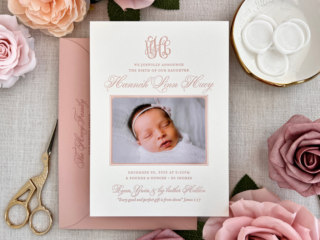 Hannah - Letterpress Birth Announcements