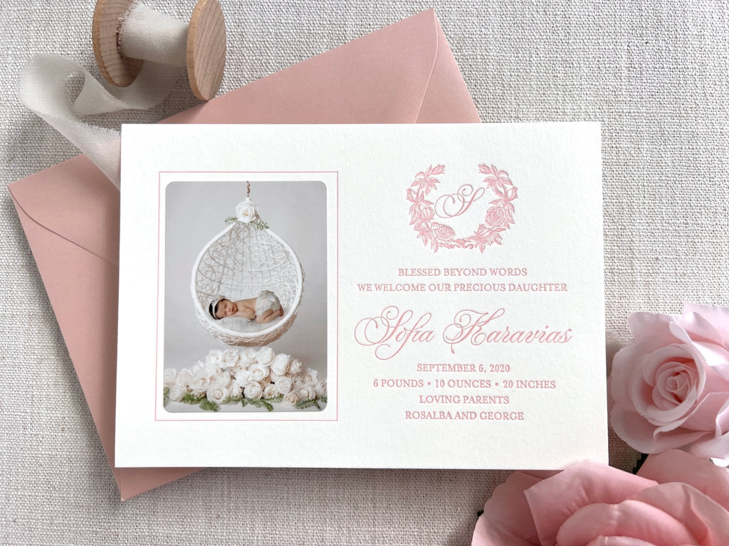 Sofia - Letterpress Birth Announcements - Dinglewood Design & Pressletterpress