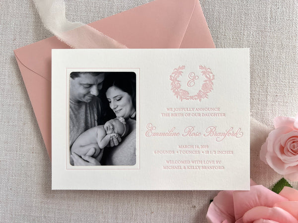 Emmeline - Letterpress Birth Announcements - Dinglewood Design & Pressletterpress