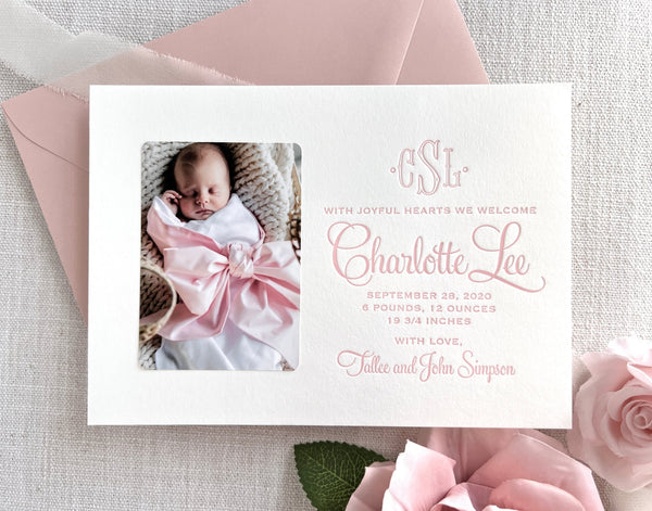 Charlotte Lee - Letterpress Birth Announcements - Dinglewood Design & Pressletterpress