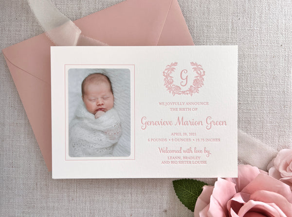 Genevieve - Letterpress Birth Announcements