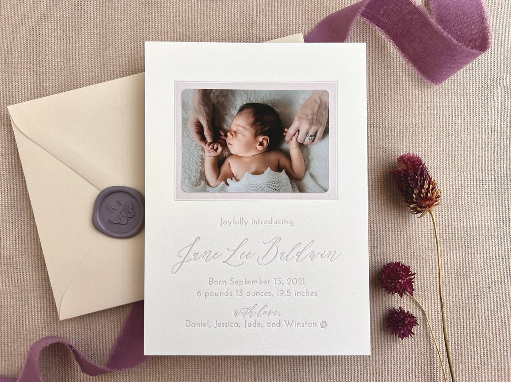 Jane - Letterpress Birth Announcements - Dinglewood Design & Pressletterpress