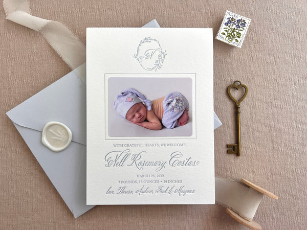 Nell - Letterpress Birth Announcements - Dinglewood Design & Pressletterpress