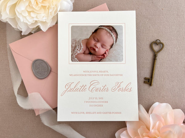 Juliette - Letterpress Birth Announcements - Dinglewood Design & Pressletterpress