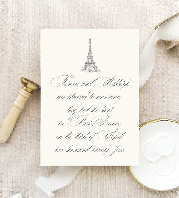 Parisian Elopement - Letterpress Wedding Announcement