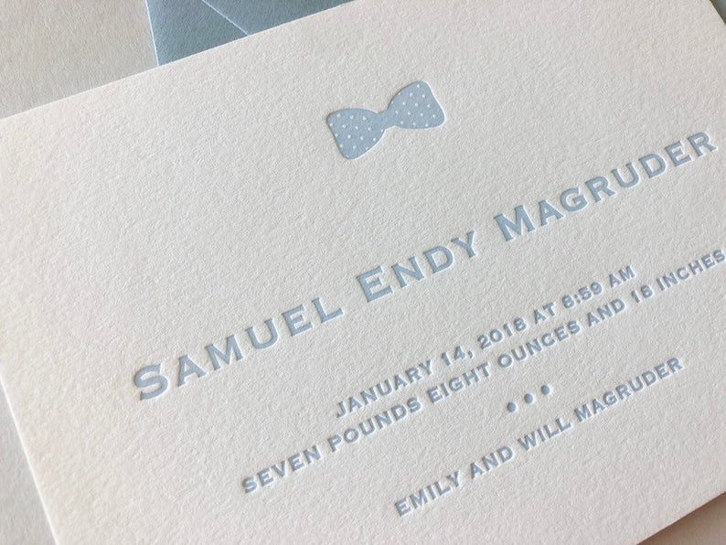 Samuel - Letterpress Birth Announcements - Dinglewood Design & Pressletterpress