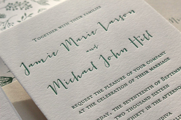 The Fern Suite - SAMPLE Letterpress Wedding Invitation - Dinglewood Design & Pressletterpress