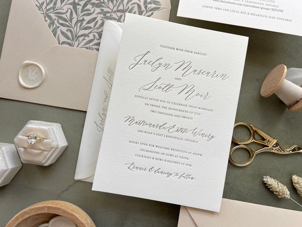 The Jaclyn Suite - SAMPLE Letterpress Wedding Invitation - Dinglewood Design & Pressletterpress