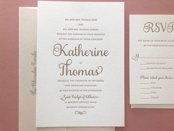 The Katherine Springs Suite - SAMPLE Letterpress Wedding Invitation - Dinglewood Design & Pressletterpress