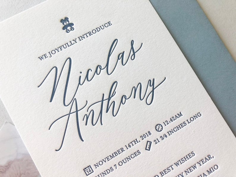 Nicolas - Letterpress Birth Announcements - Dinglewood Design & Pressletterpress