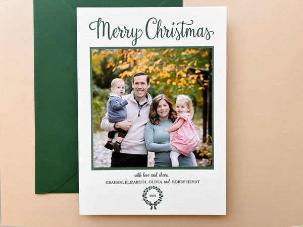 Laurel Wreath with year - Letterpress Holiday Cards