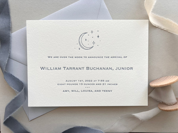 Moon and Stars - Letterpress Birth Announcements
