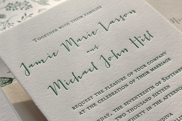 The Fern Suite - SAMPLE Letterpress Wedding Invitation