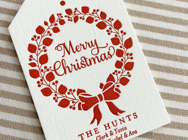 Holly Wreath - Letterpress Gift Tags