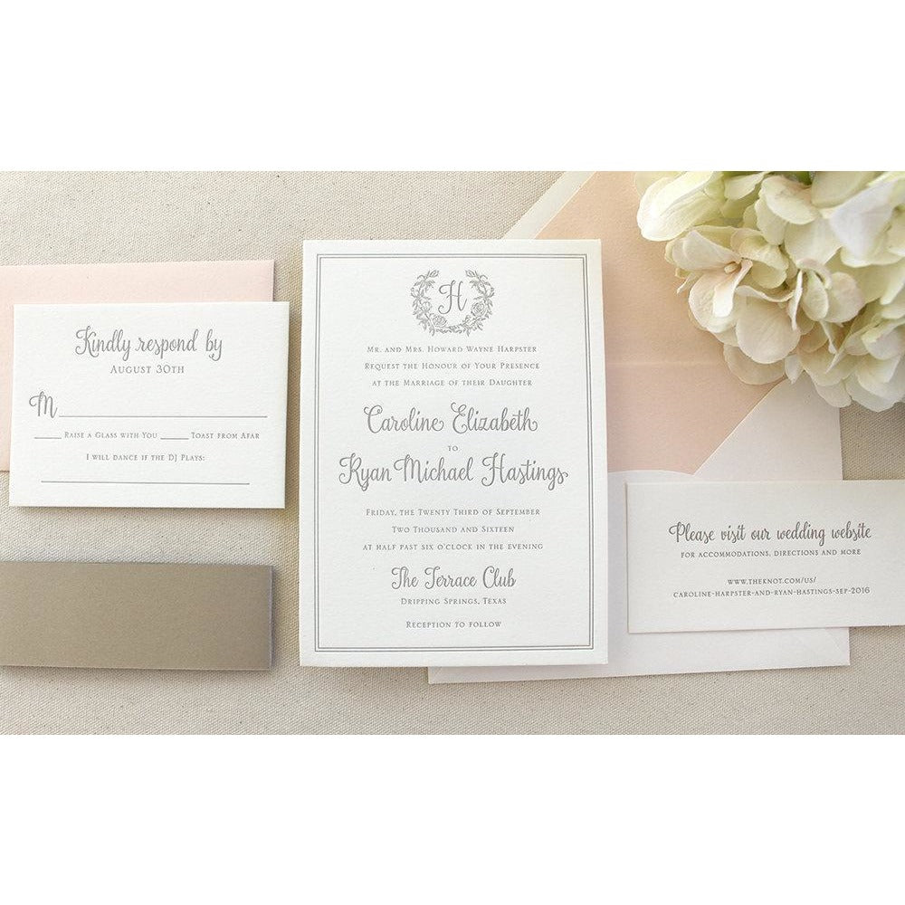The Rose Wreath Suite - Letterpress Wedding Invitations
